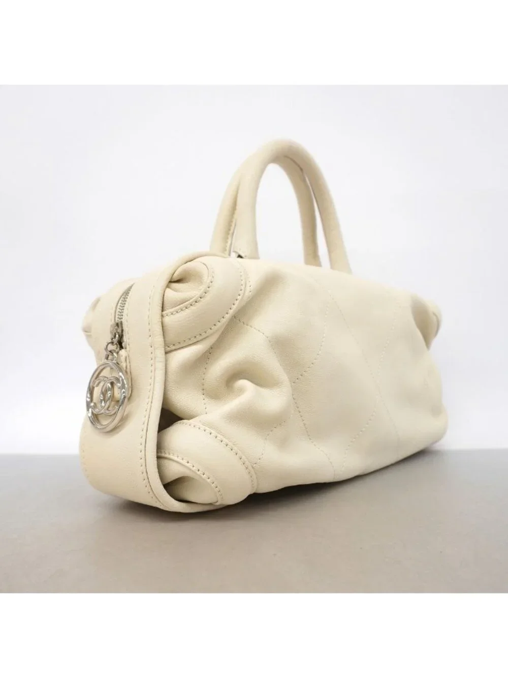 Chanel Handle Calfskin Ivory Silver Handbag